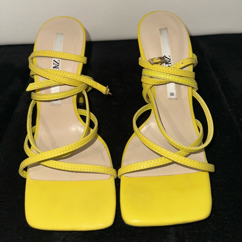 Zara Yellow Strappy Heels with Square Toe